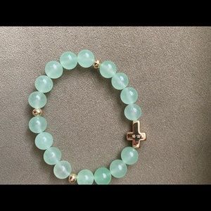 Lisa Robertson 10mm Semi-Precious Bead Bracelet. Soft Green, Rose Cross